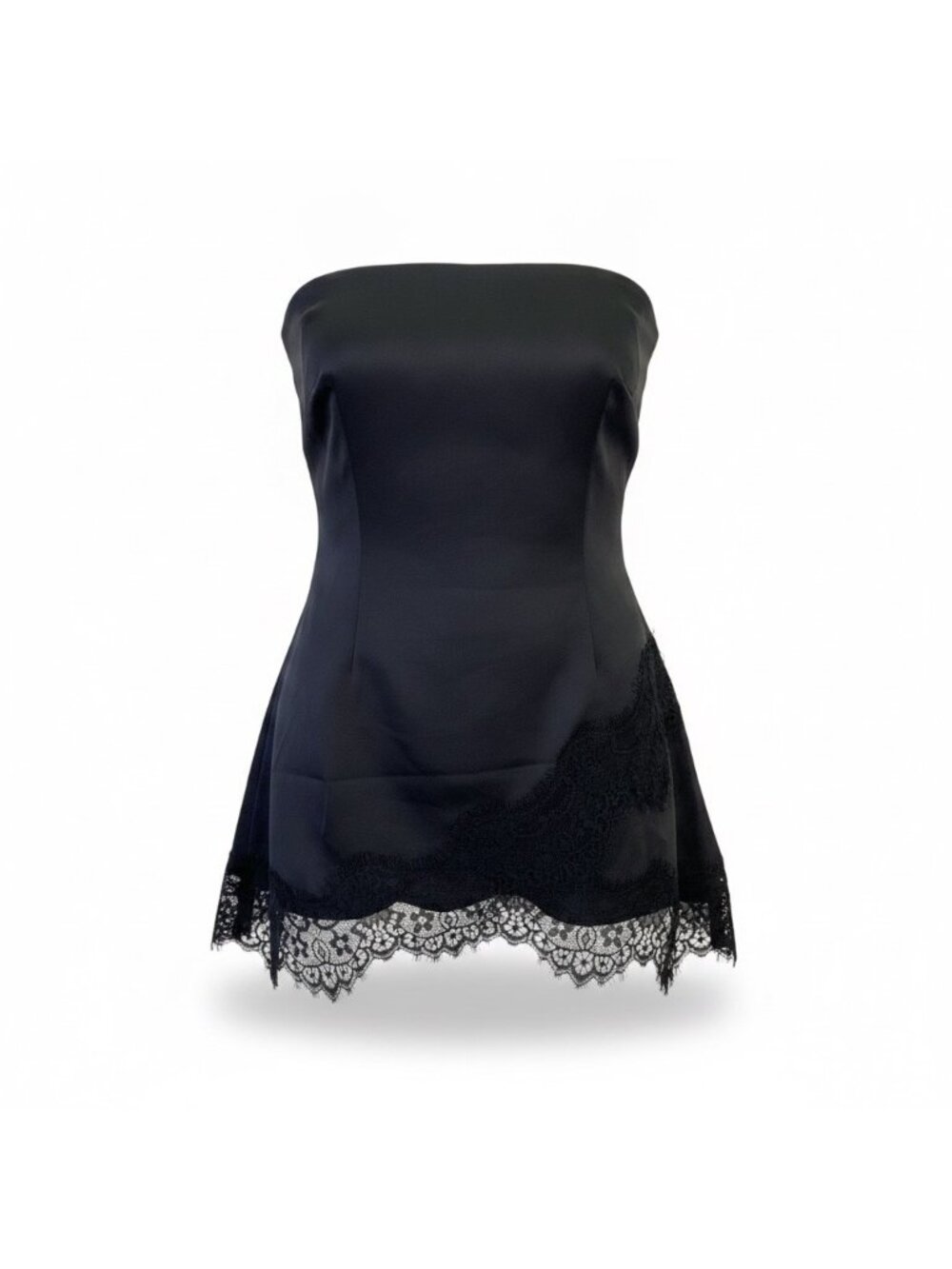 Vici Womens Black Satin & Lace Trim Strapless Mini Dress Elegant Size L